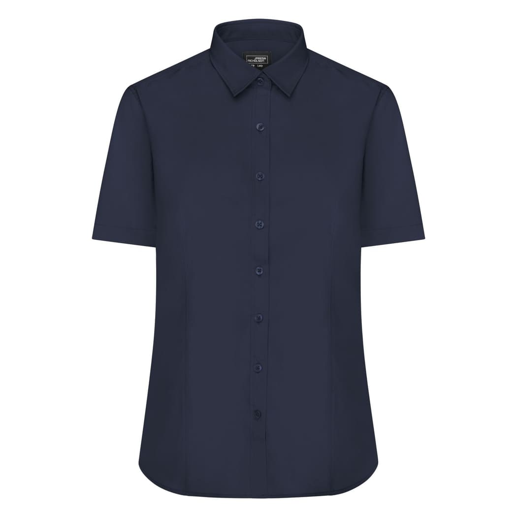 CAMICIA-DONNA-MANICA-CORTA-IN-POPLIN-Blu navy