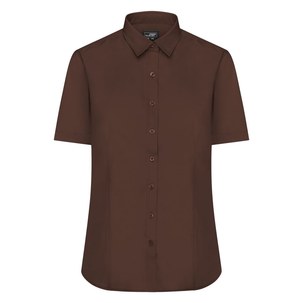 CAMICIA-DONNA-MANICA-CORTA-IN-POPLIN-Marrone