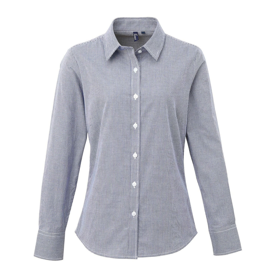 CAMICIA-DONNA-MICROCHECK-GINGHAM-Blu navy/Bianco
