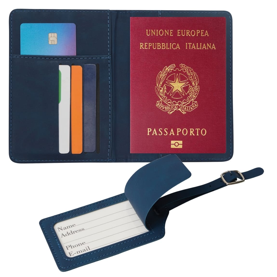 SET-VIAGGIO-PORTAPASSAPORTO-e-ETICHETTA-BAGAGLIO