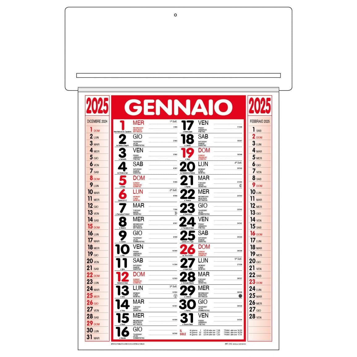 CALENDARIO-PASSAFOGLIO-32x49-Rosso/Nero