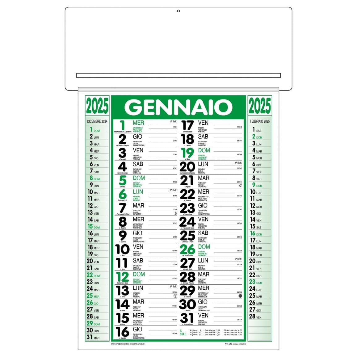 CALENDARIO-PASSAFOGLIO-32x49-Verde/Nero